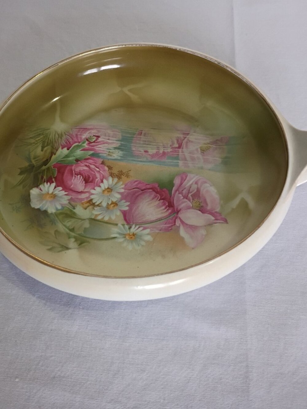 RS GERMANY GREEN STAR WATER LILY HANDLED PLATE BOWL